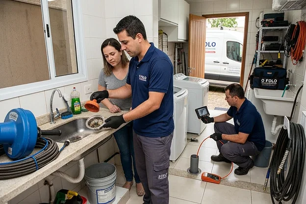 Profissional explicando dicas de prevenção de entupimentos na residência.