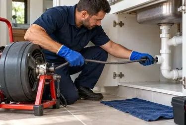 Tecnicos desentupindo tubulações com equipamentos modernos.